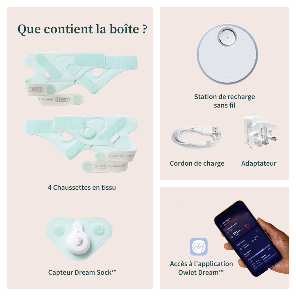 Moniteur bébé intelligent Dream Sock suivi fréquence cardiaque oxygène sommeil capteur optique