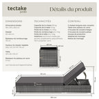 Set de 2 chaises longues bain de soleil avec table de jardin en résine tressée dossier réglable 5 positions housses incluses gris