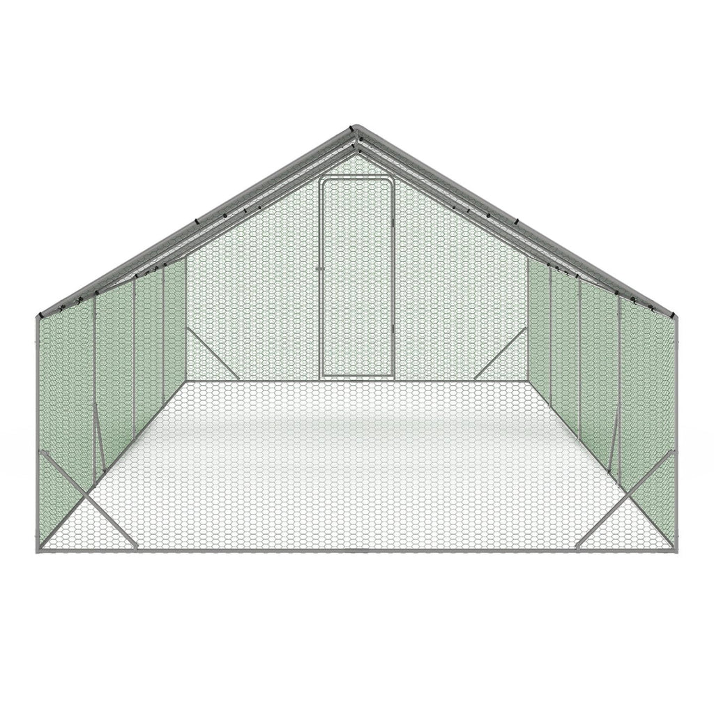 Enclos poulailler 24 m² parc grillagé 8x3x2 m en acier avec bâche de toit porte à loquet pour volailles et petits animaux