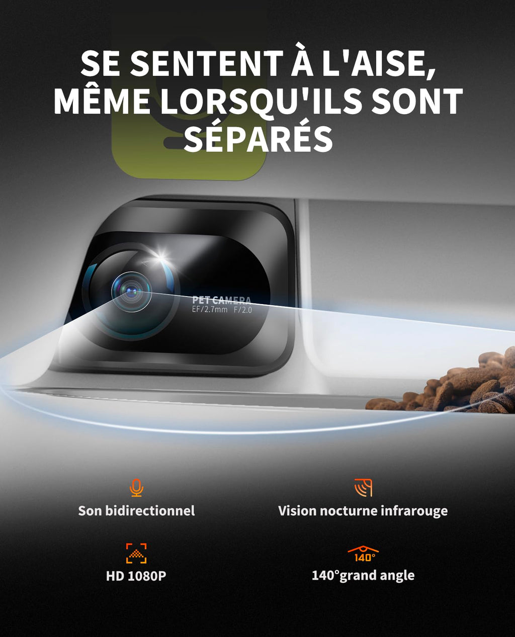 Distributeur automatique de croquettes pour chat P591 avec caméra HD 1080P Wi-Fi 5L double trémie et contrôle application