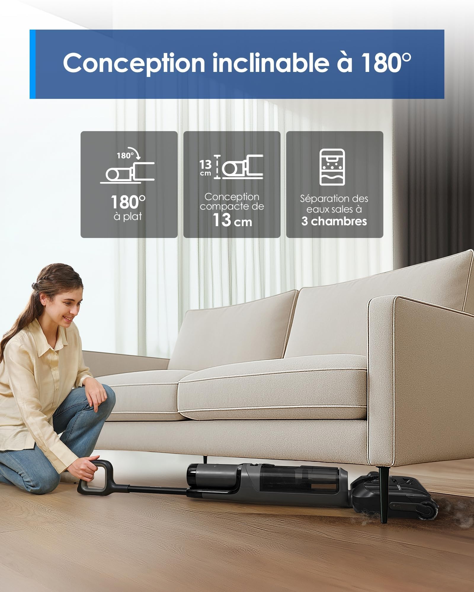 Aspirateur laveur sans fil Floor One i6 Stretch avec aspiration 20 kPa nettoyage des sols durs séchage automatique et autonomie 40 min