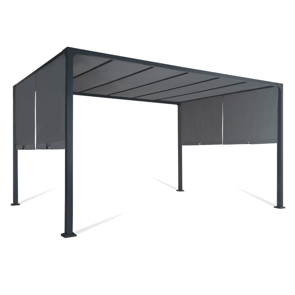 Pergola de jardin coulissante 3 x 4 m structure acier toile polyester 160 g/m² gris anthracite