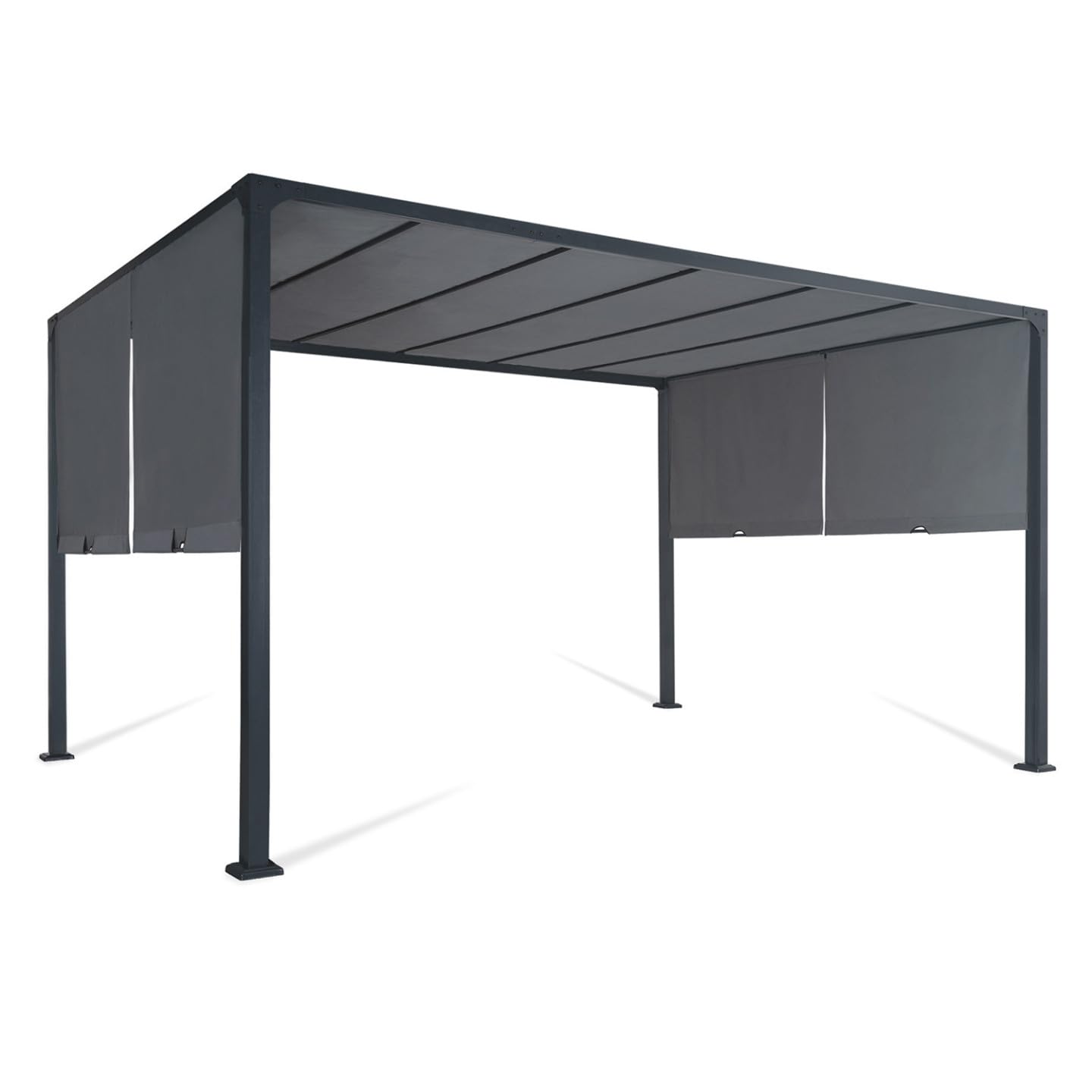 Pergola de jardin coulissante 3 x 4 m structure acier toile polyester 160 g/m² gris anthracite