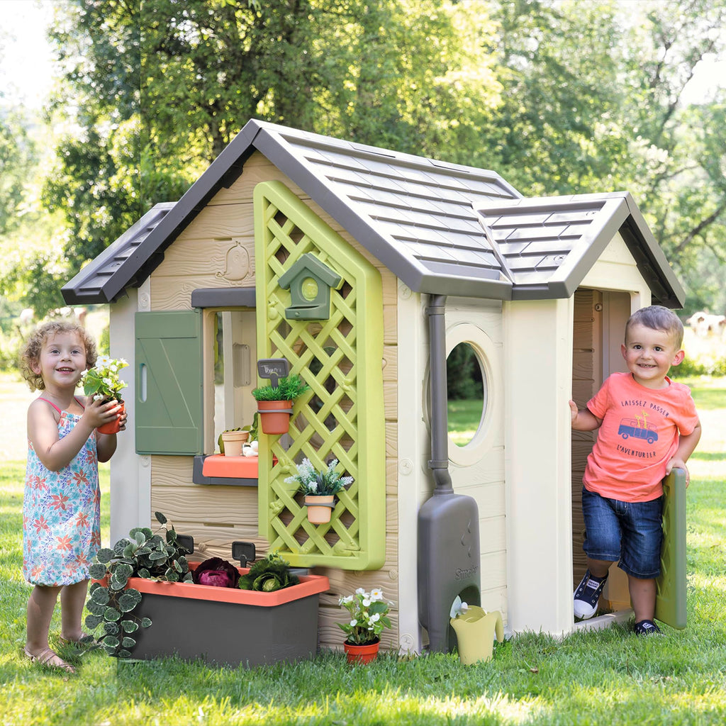 Maison de jardin enfant Garden House avec jardinière treillis mangeoire à oiseaux récupérateur d'eau plastique recyclé 132x128,5x135 cm