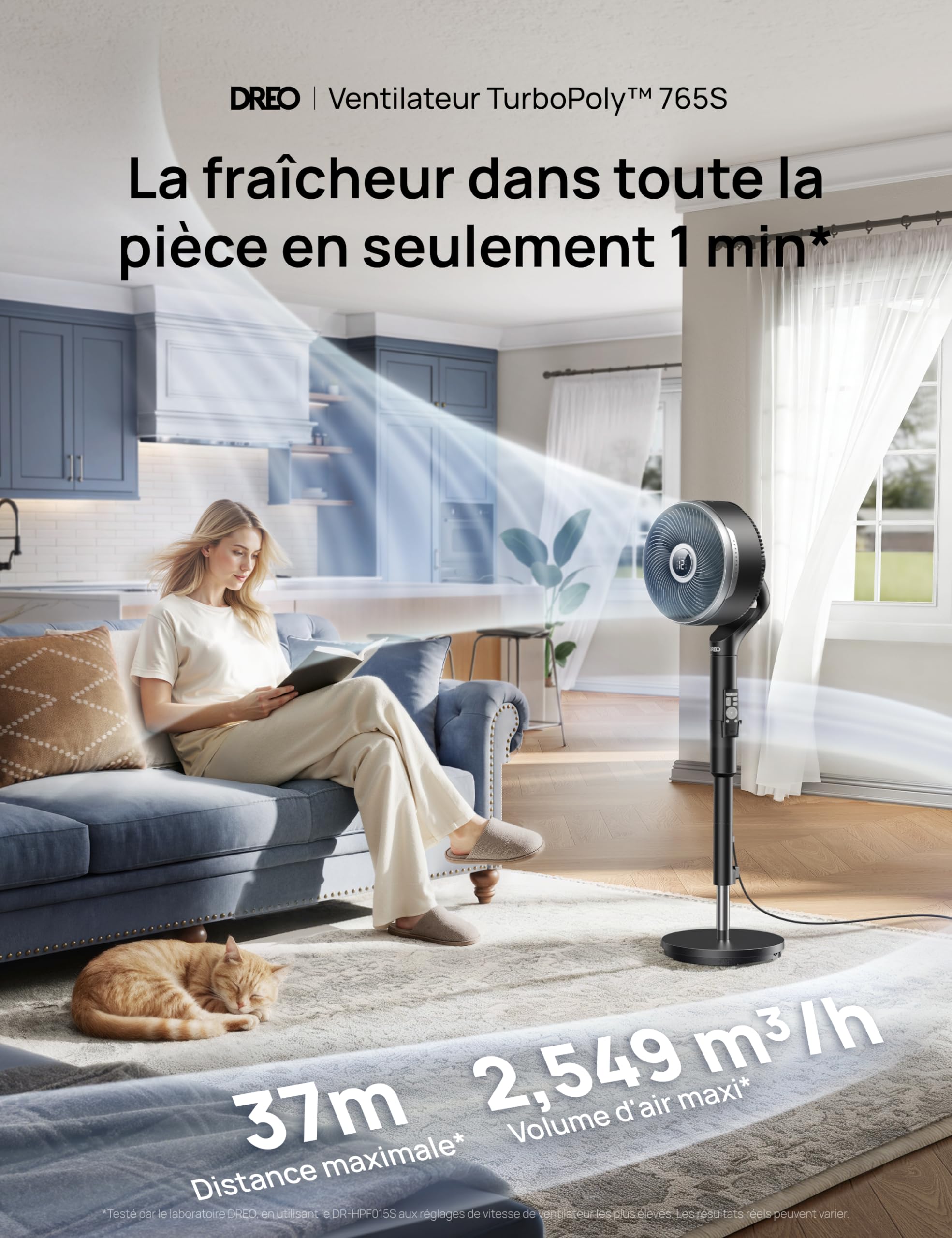 Ventilateur sur pied DR-HPF015S intelligent oscillation 3D 150°+100° moteur DC silencieux 20 dB 12 vitesses 6 modes télécommande