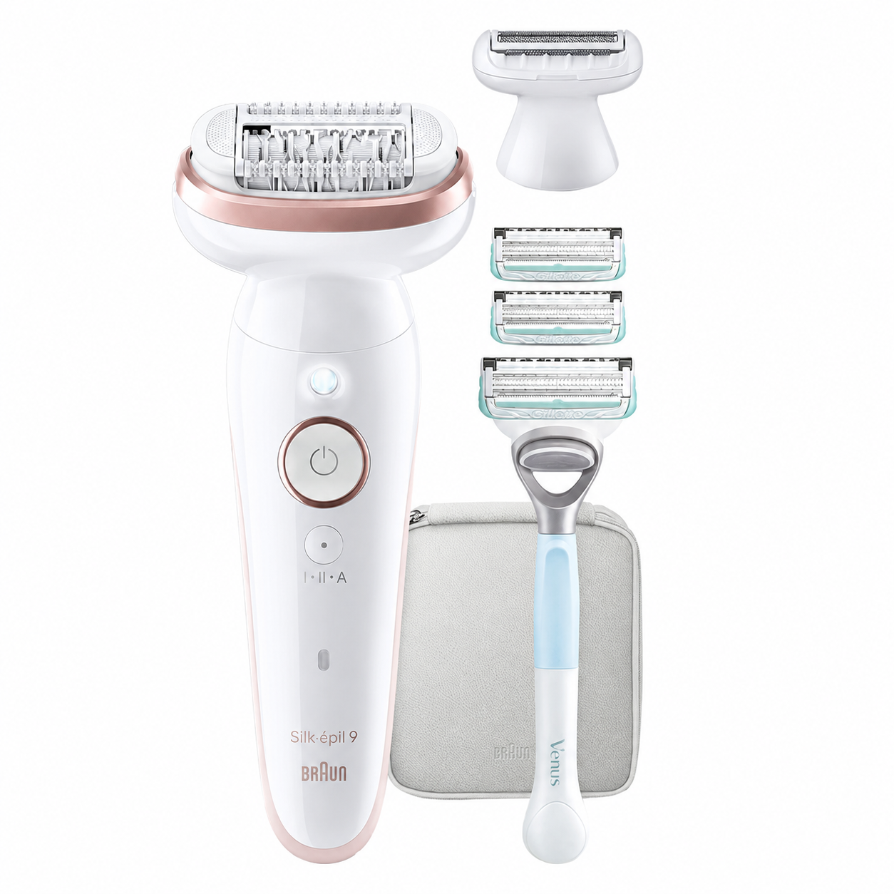Épilateur électrique femme Silk·épil 9 SES9-130 rechargeable sans fil étanche tête pivotante avec embout rasoir sabot tondeuse