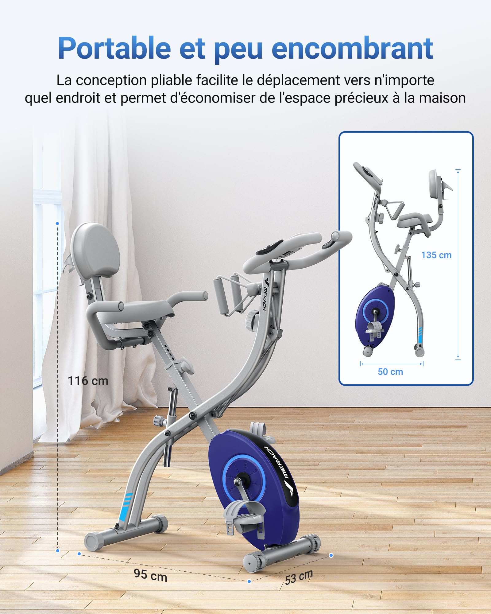 Vélo d'appartement pliable MR-S15H1 avec résistance magnétique 16 niveaux écran LCD
