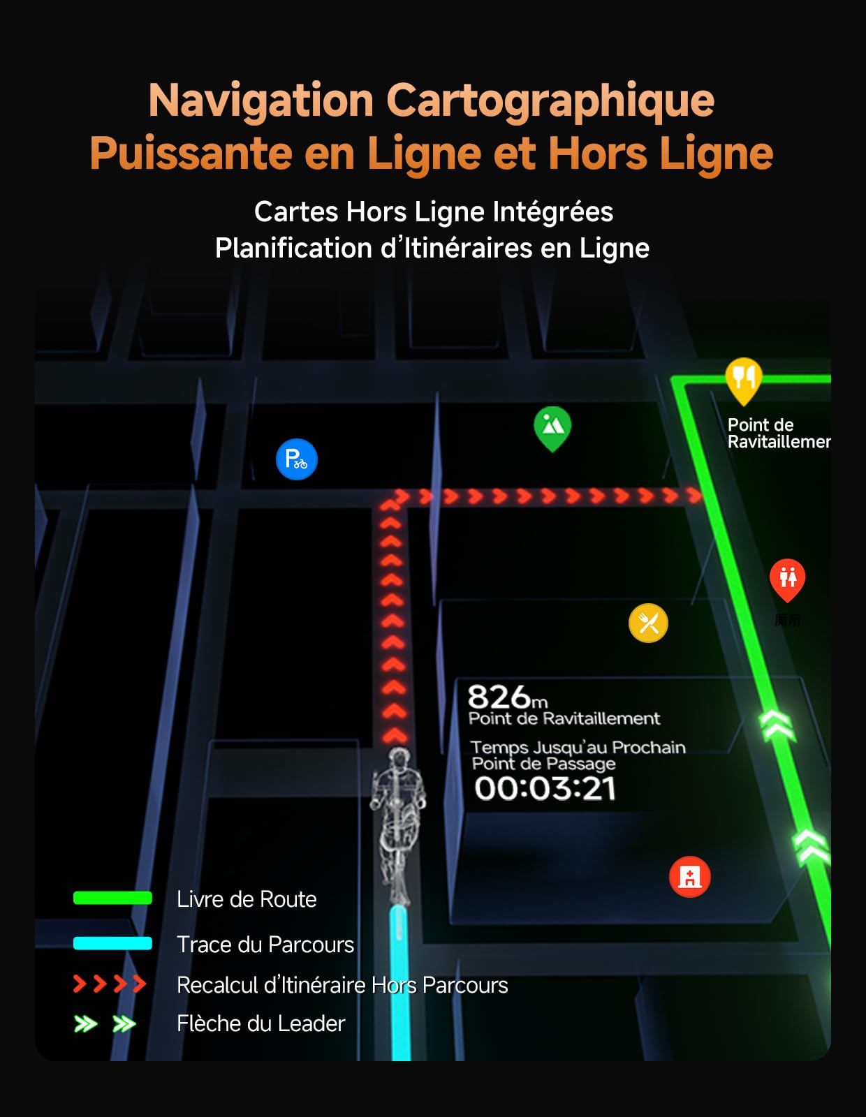 Compteur vélo GPS BiNavi Air écran tactile 3 pouces navigation vocale carte intégrée autonomie 30 heures Bluetooth ANT