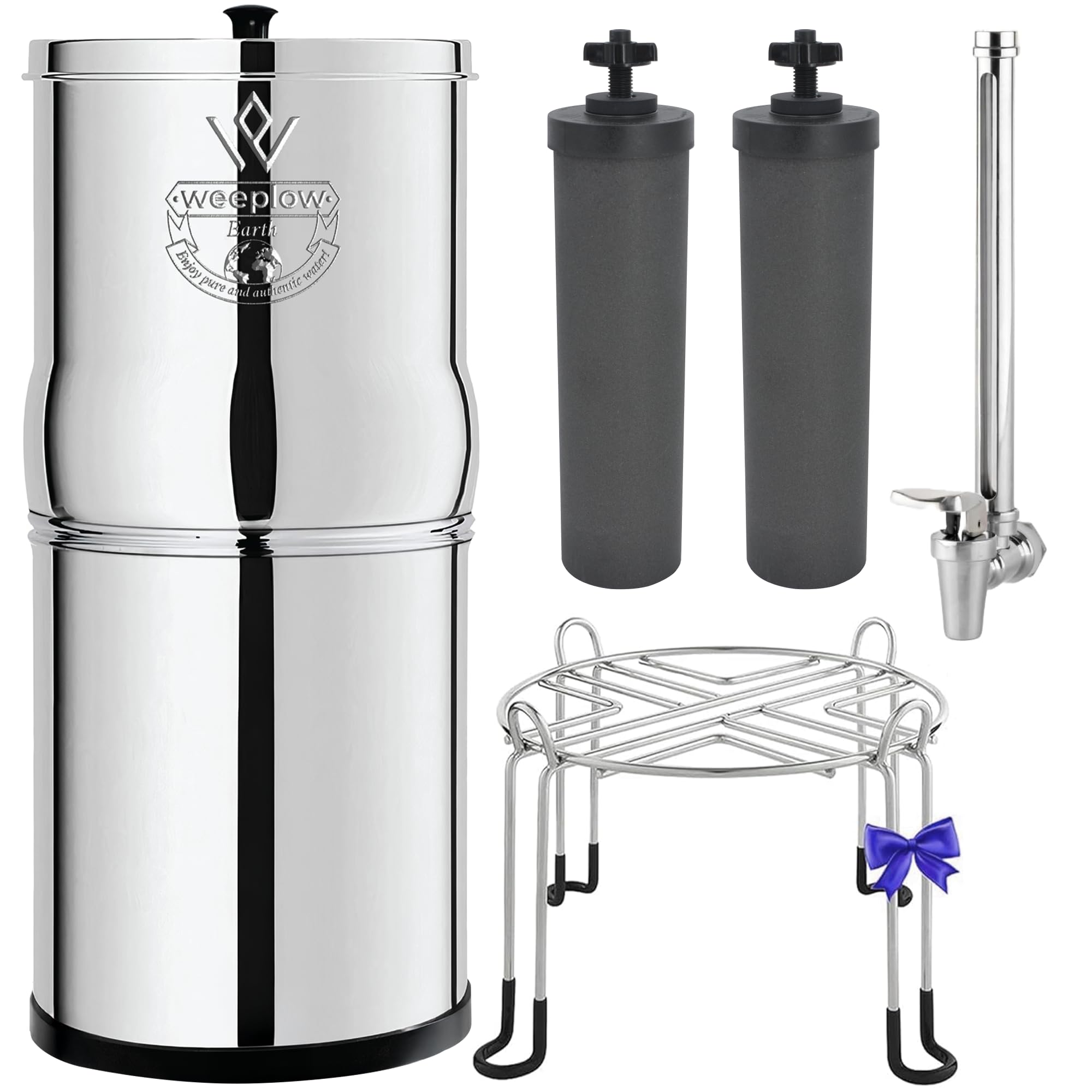 Système de filtration d’eau par gravité Earth WEEP850 en acier inoxydable AISI 304 8,5 L avec 2 éléments filtrants O’Pure 2