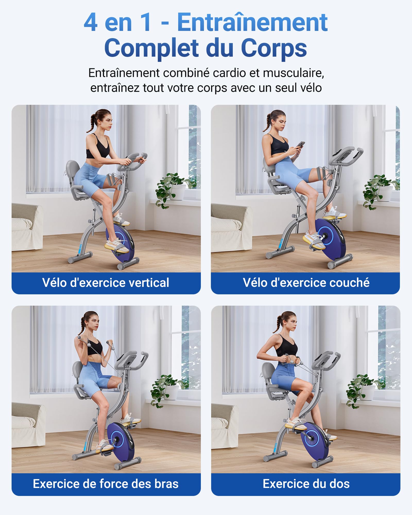 Vélo d'appartement pliable MR-S15H1 avec résistance magnétique 16 niveaux écran LCD