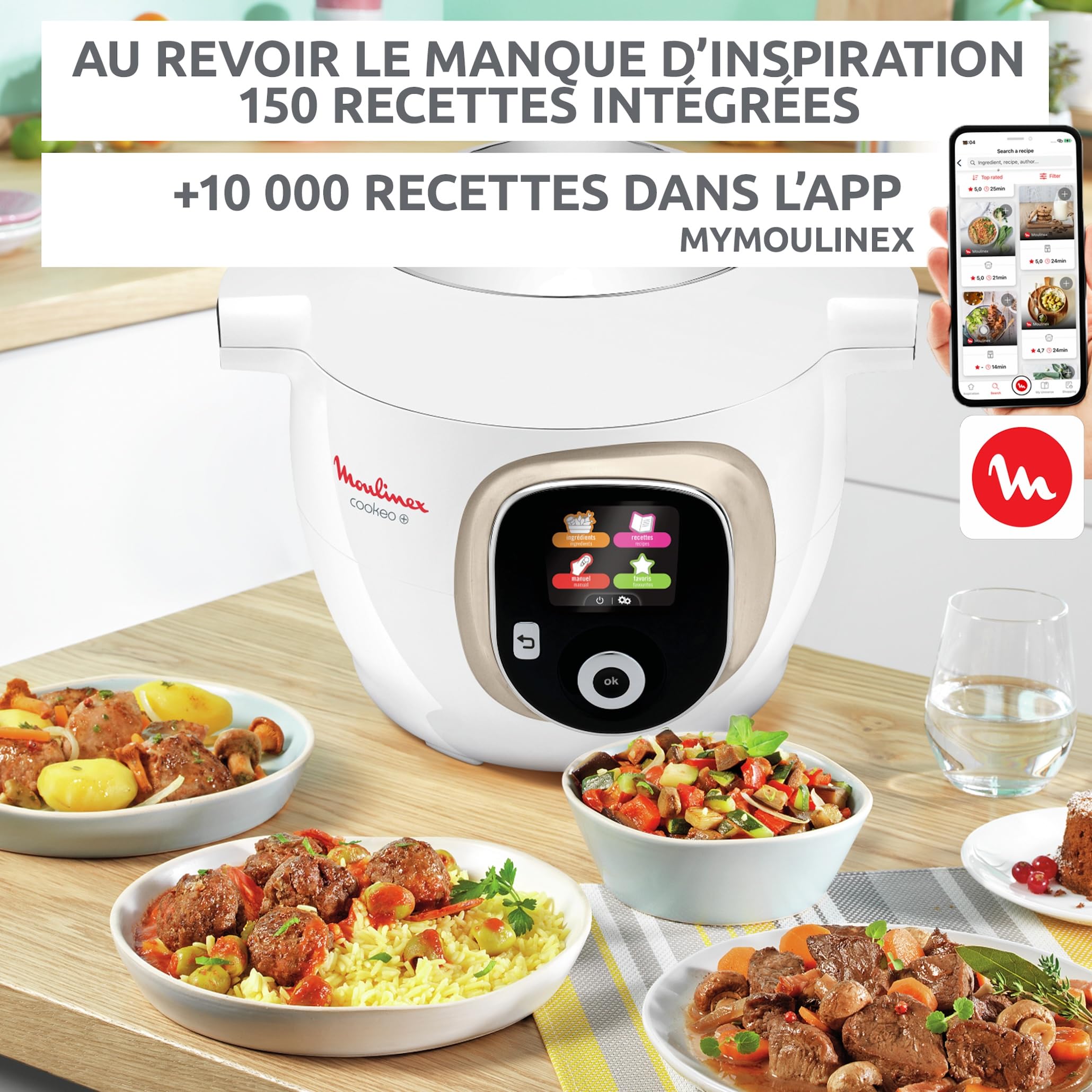 Multicuiseur intelligent Cookeo CE85CA10 1600 W avec cuve 6 L écran tactile et 150 recettes intégrées