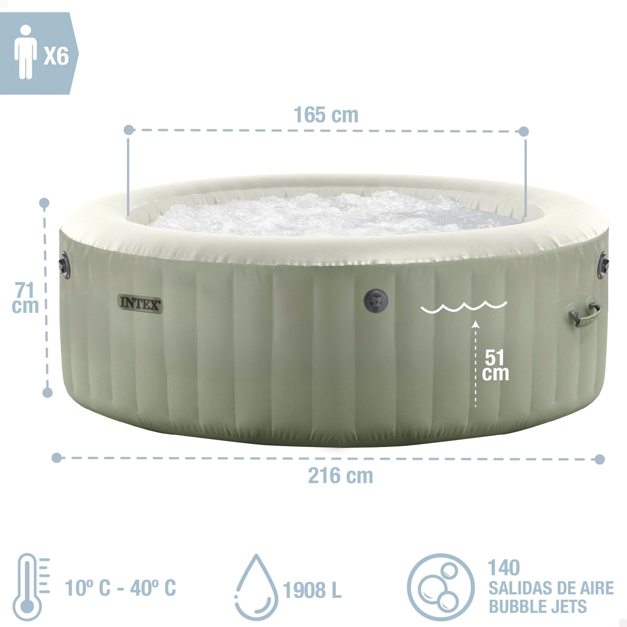 Spa gonflable PureSpa 28428NP 6 places capacité 1098 L avec 140 diffuseurs à bulles et accessoires de filtration