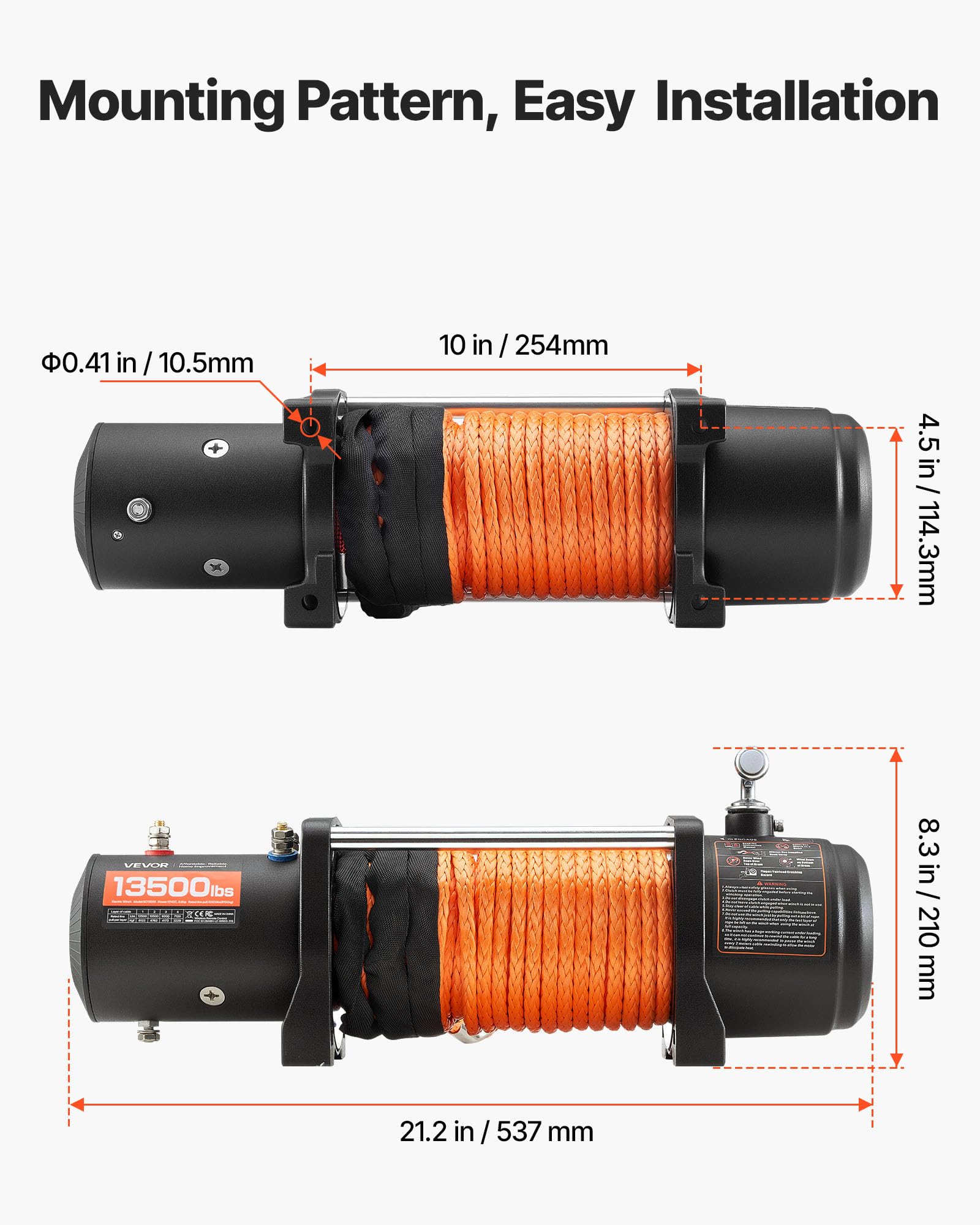 Treuil Électrique 12V 6123kg Capacité Corde Synthétique 9,5mm x 24m Télécommande Sans Fil