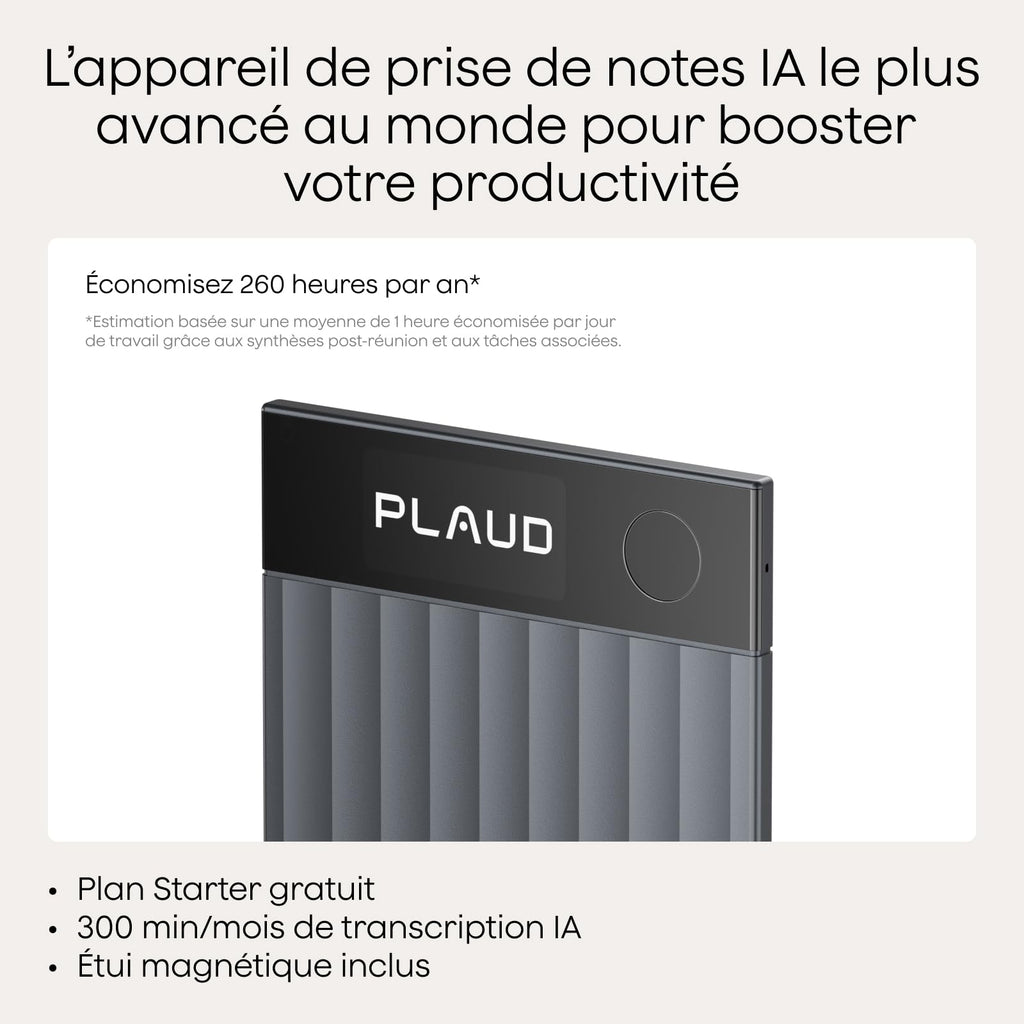 Enregistreur vocal IA PN0300 avec transcription automatique 64Go stockage Bluetooth enregistrement stéréo 50h avec étui magnétique