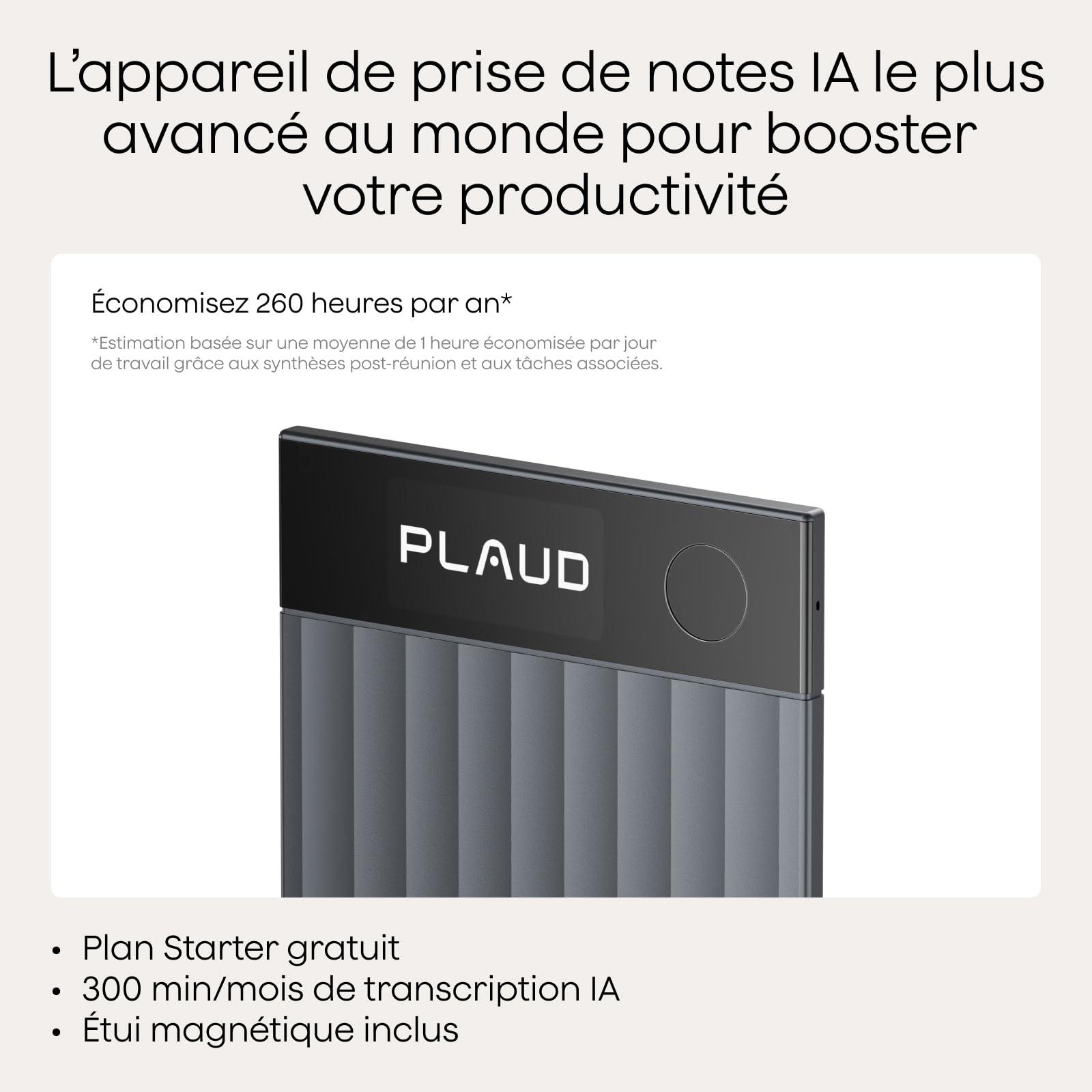 Enregistreur vocal IA PN0300 avec transcription automatique 64Go stockage Bluetooth enregistrement stéréo 50h avec étui magnétique