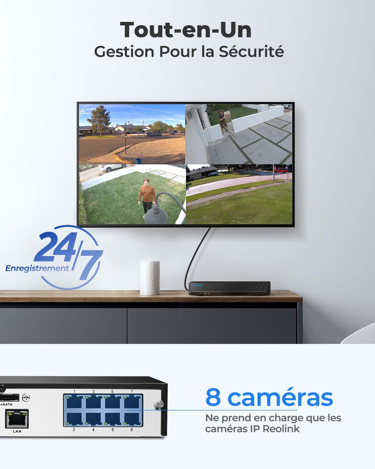 Enregistreur vidéo NVR PoE 8 canaux 4K RLN8-410 avec disque dur 2 To pour caméra de surveillance IP
