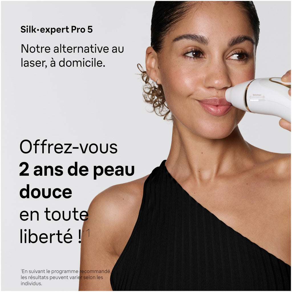 Épilateur lumière pulsée Silk·expert Pro 5 PL5412 IPL avec capteur de teint charge continue avec 4 têtes pochette et accessoires