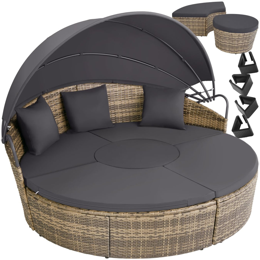 Bain de soleil modulable Santorin II en résine tressée avec pare-soleil pliable coussins inclus structure acier marron naturel