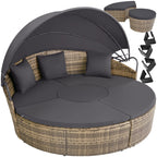 Bain de soleil modulable Santorin II en résine tressée avec pare-soleil pliable coussins inclus structure acier marron naturel