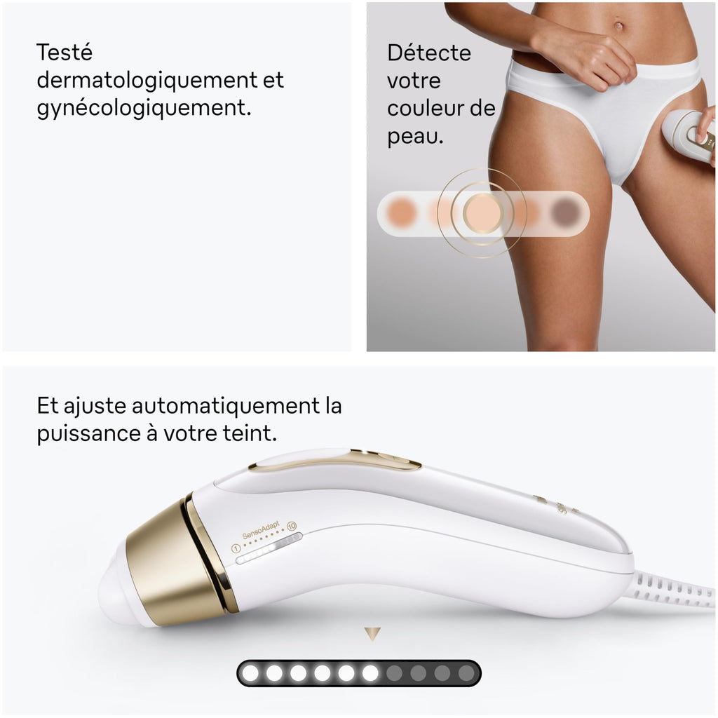 Épilateur lumière pulsée Silk·expert Pro 5 PL5412 IPL avec capteur de teint charge continue avec 4 têtes pochette et accessoires