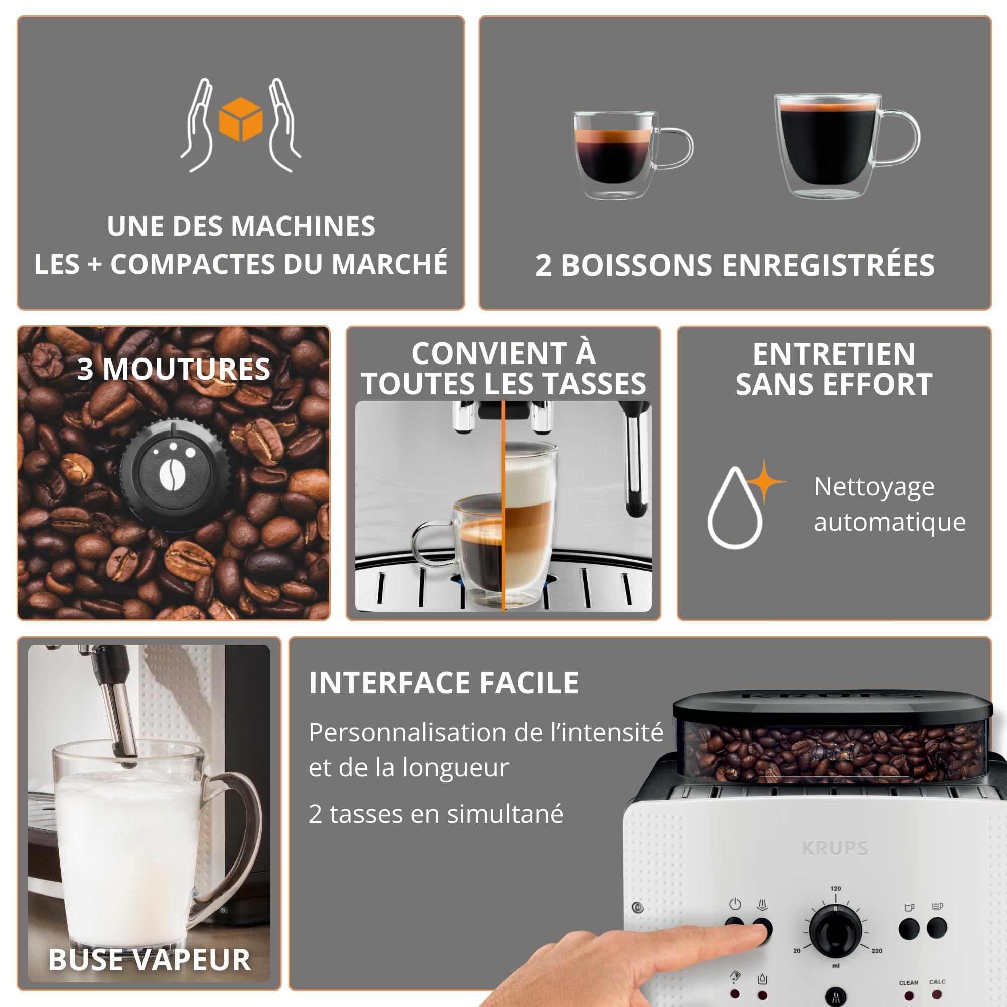 Machine à café broyeur grain EA810570 expresso automatique 1450 W avec buse vapeur cappuccino réservoir 1,6 L
