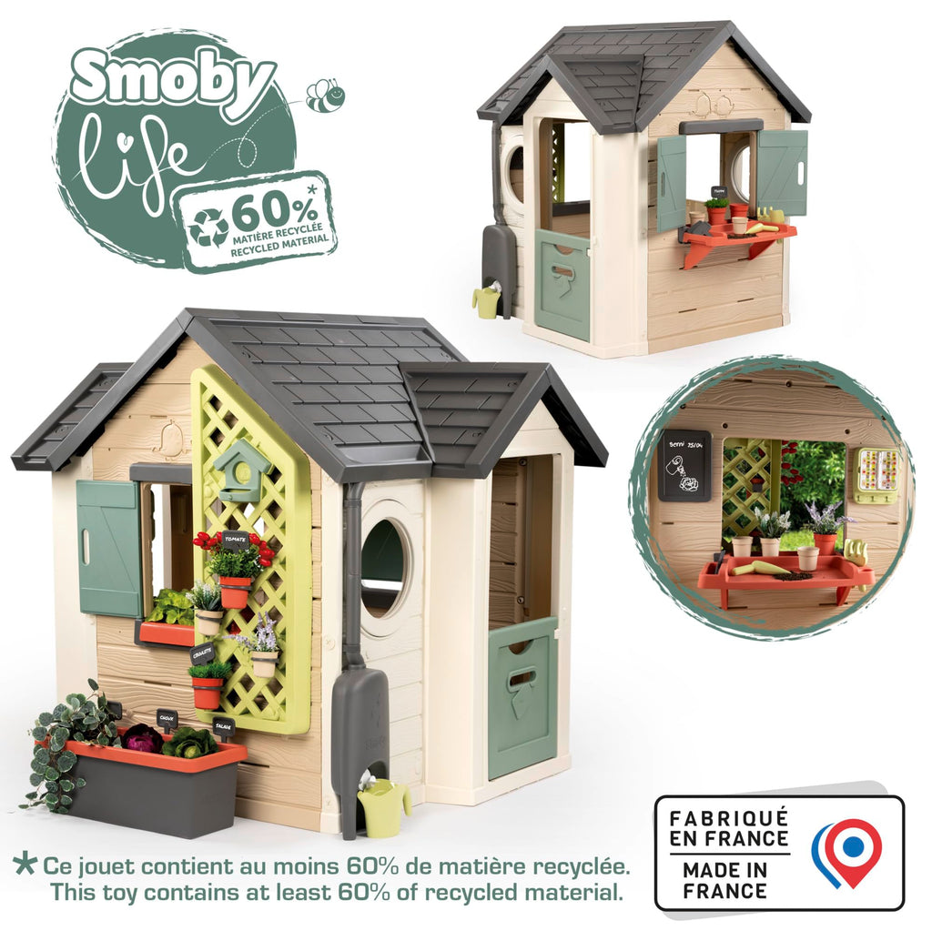 Maison de jardin enfant Garden House avec jardinière treillis mangeoire à oiseaux récupérateur d'eau plastique recyclé 132x128,5x135 cm