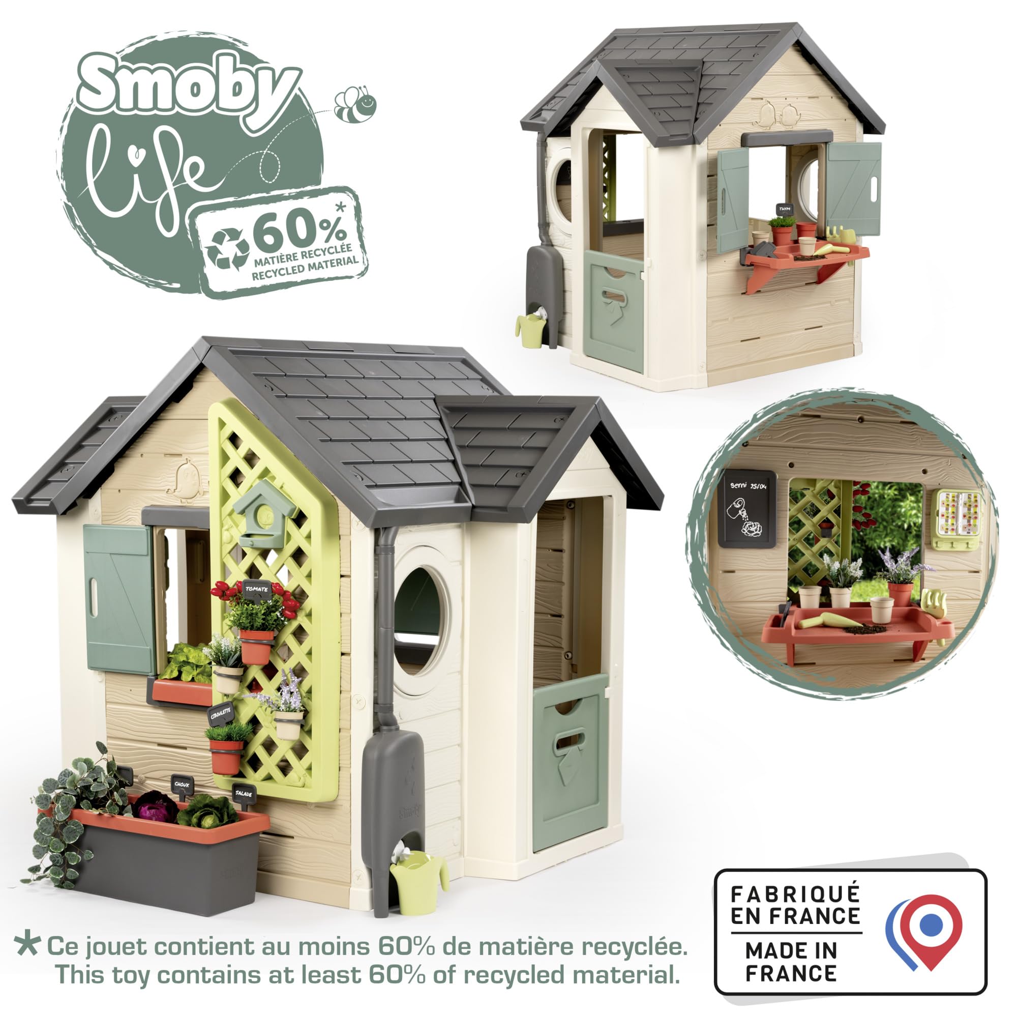 Maison de jardin enfant Garden House avec jardinière treillis mangeoire à oiseaux récupérateur d'eau plastique recyclé 132x128,5x135 cm
