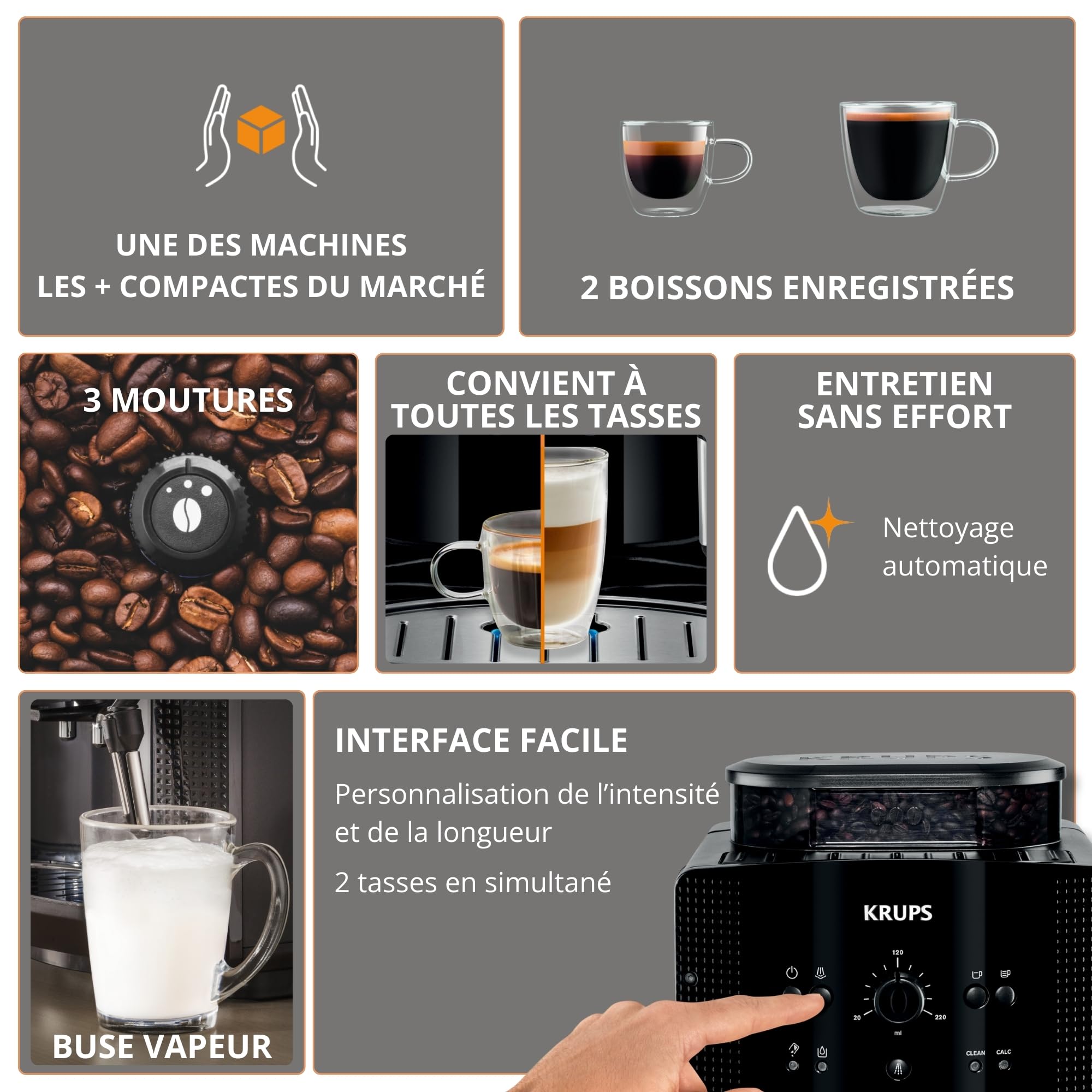 Machine à café à grains YY8125FD avec moulin intégré 1400W pression 15 bars réservoir 1,7L buse vapeur cappuccino