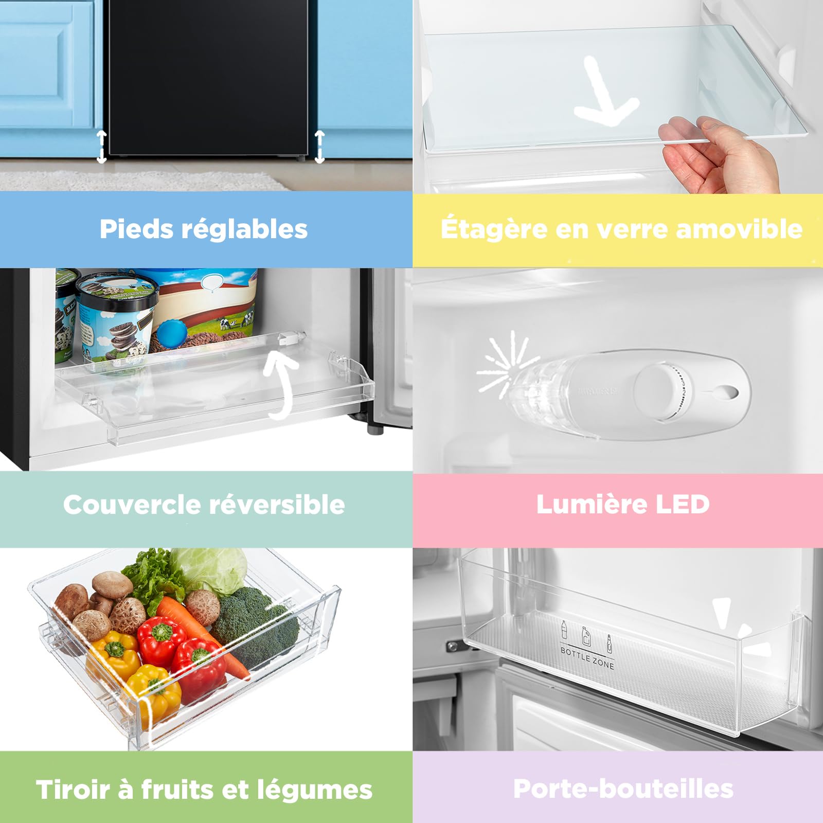 Réfrigérateur congélateur RCB169DK2(E) 150 cm 174L Low Frost contrôle température réglable éclairage LED congélateur inférieur noir