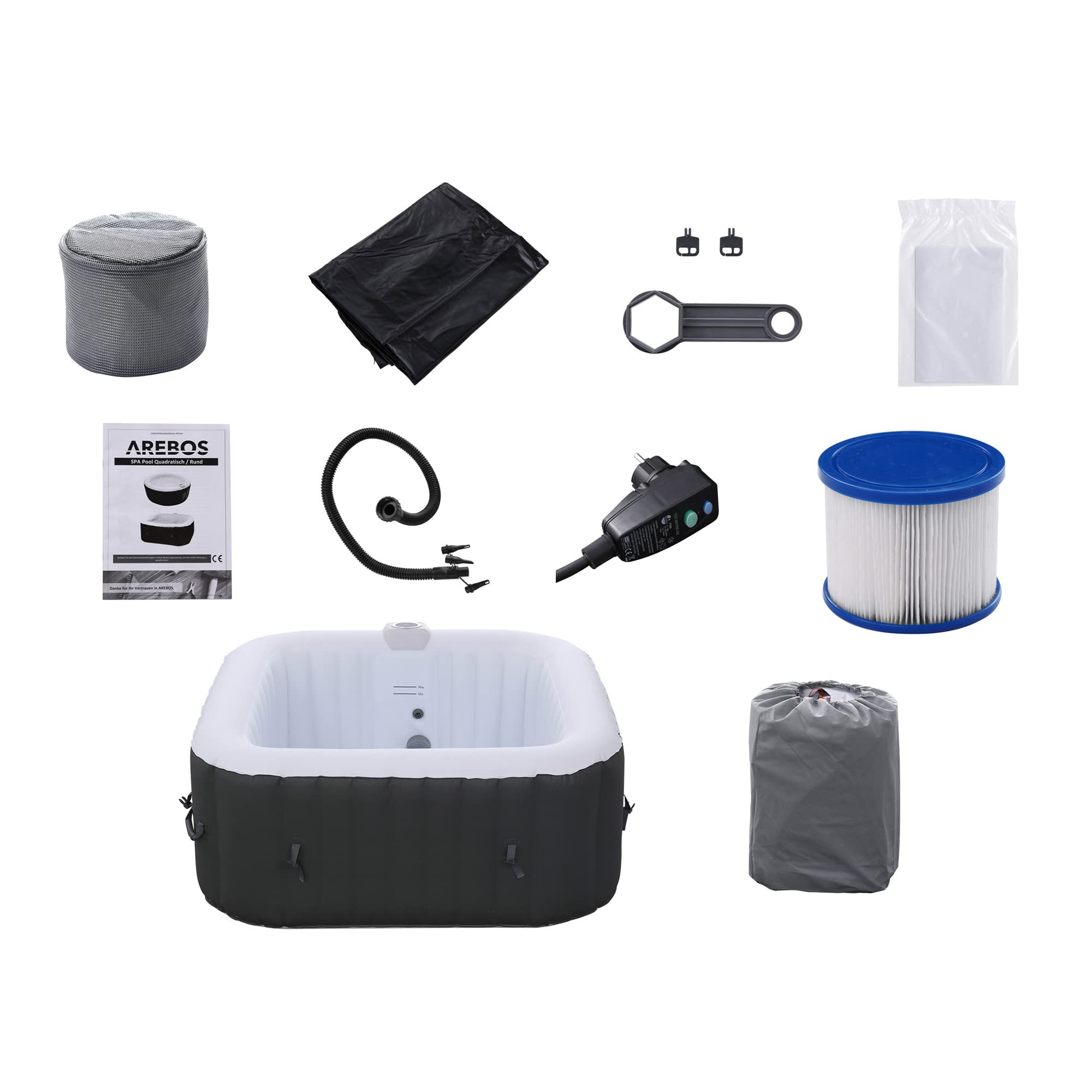 Spa gonflable Florence AR-HE-SPA4SAH 4 places 154x154 cm avec 100 jets de massage chauffage réglable filtration 600 L PVC noir