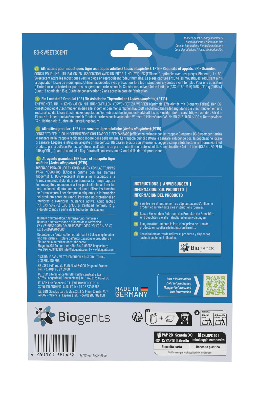 Piège anti moustiques extérieur 13101 avec recharge 6 mois attractif BG-Sweetscent et alimentation secteur