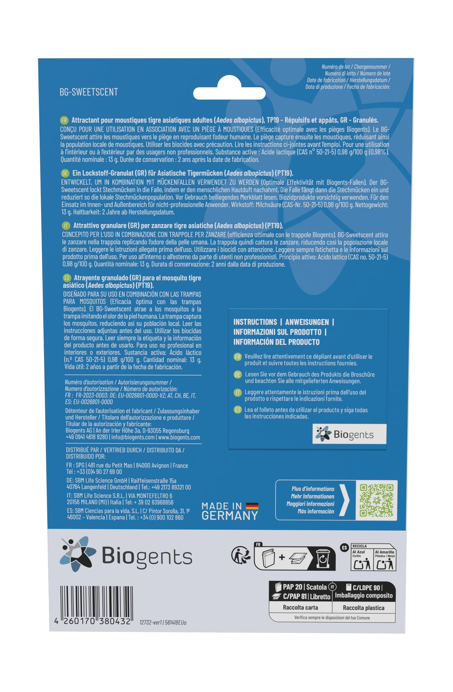 Piège anti moustiques extérieur 13101 avec recharge 6 mois attractif BG-Sweetscent et alimentation secteur