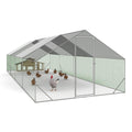 Enclos poulailler 24 m² parc grillagé 8x3x2 m en acier avec bâche de toit porte à loquet pour volailles et petits animaux
