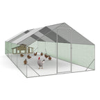 Enclos poulailler 24 m² parc grillagé 8x3x2 m en acier avec bâche de toit porte à loquet pour volailles et petits animaux