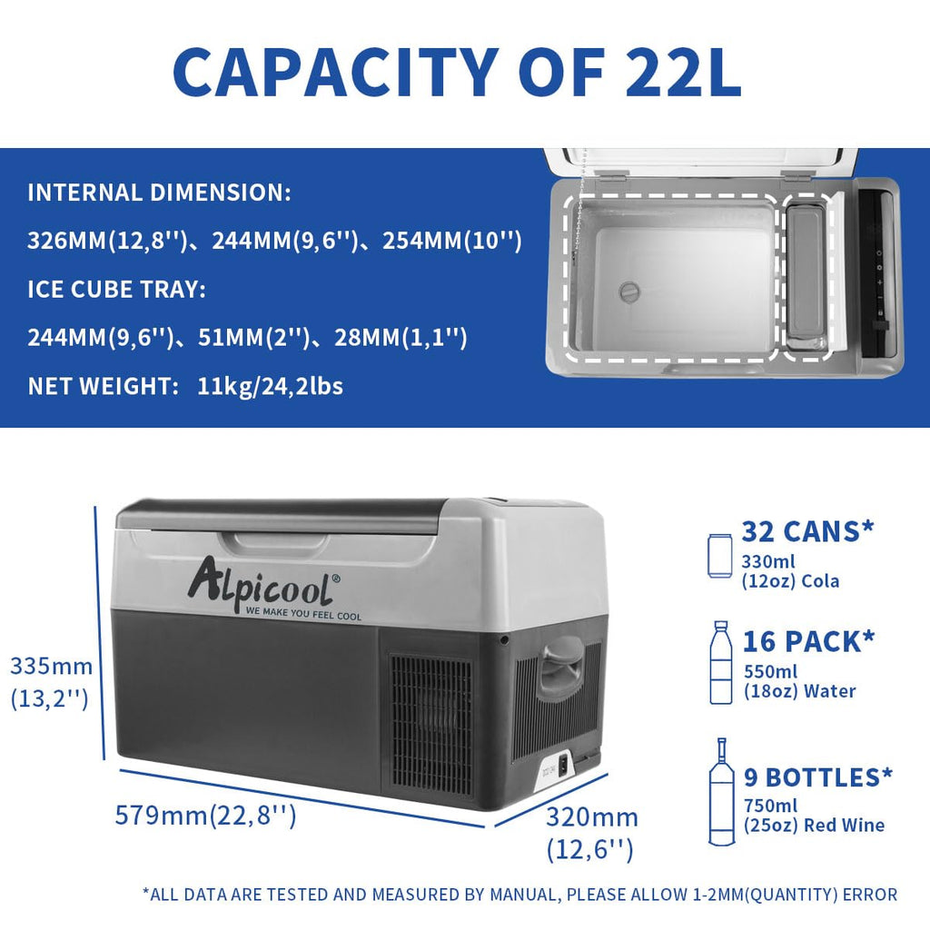 Réfrigérateur portable à compression 12V 22L G22 avec fonction congélateur température réglable de