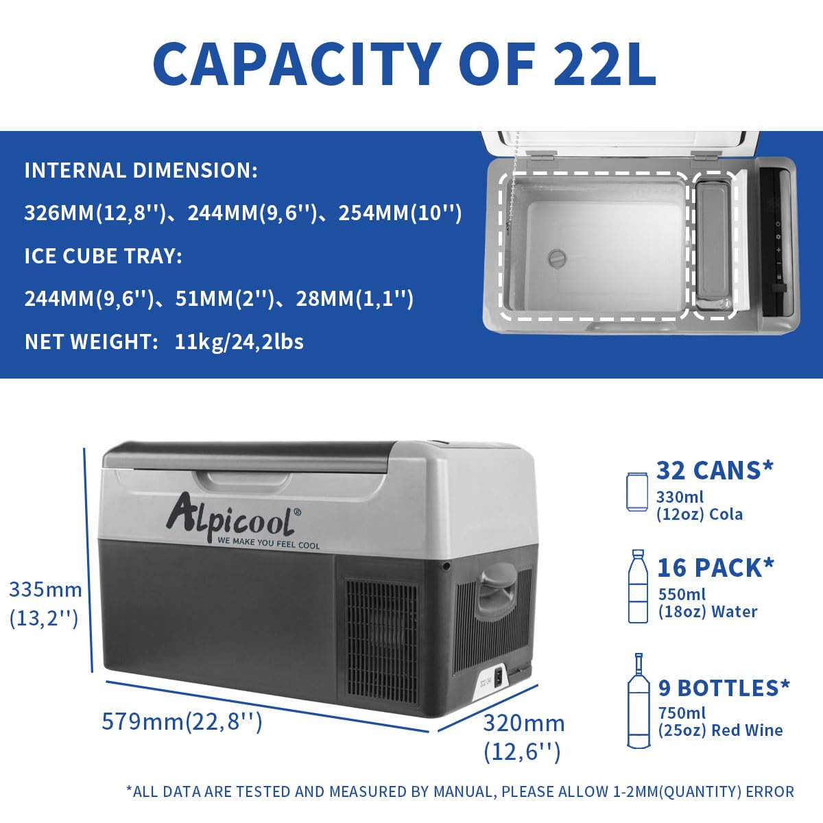 Réfrigérateur portable à compression 12V 22L G22 avec fonction congélateur température réglable de