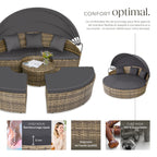 Bain de soleil modulable Santorin II en résine tressée avec pare-soleil pliable coussins inclus structure acier marron naturel