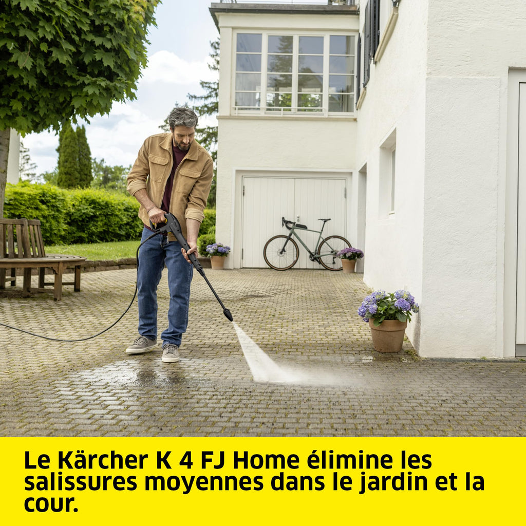 Nettoyeur haute pression K 4 FJ Home 130 bar débit 420 l/h avec pistolet HP lance Vario Power rotabuse buse à mousse et kit terrasse