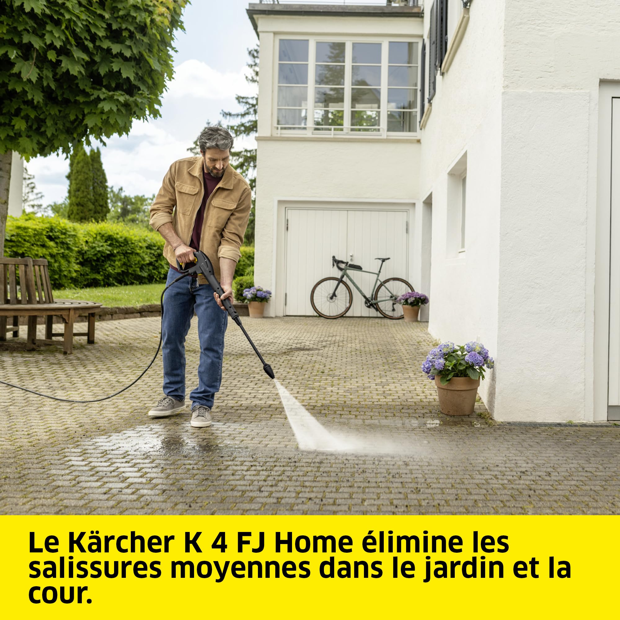 Nettoyeur haute pression K 4 FJ Home 130 bar débit 420 l/h avec pistolet HP lance Vario Power rotabuse buse à mousse et kit terrasse