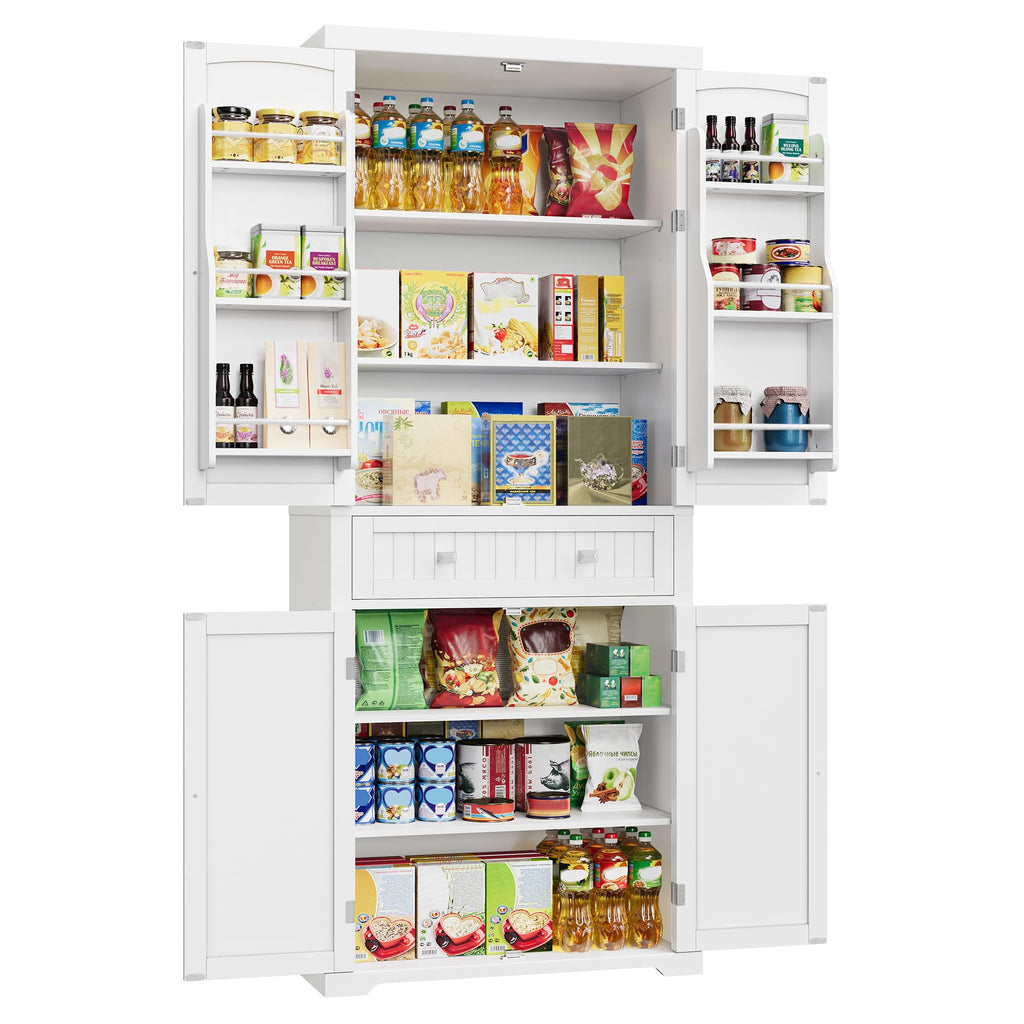 Buffet haut de cuisine BBC561W21 avec tiroir placards et étagères réglables charge maximale 27 kg 76 x 182,1 cm blanc