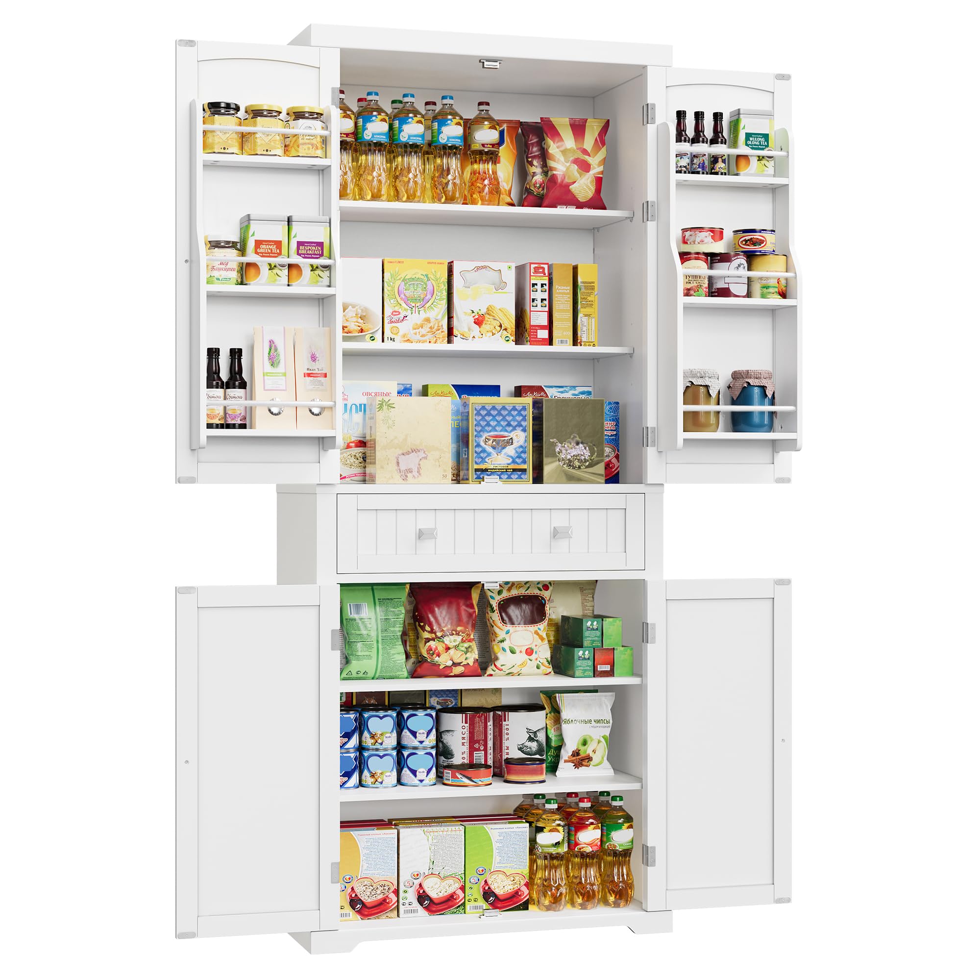 Buffet haut de cuisine BBC561W21 avec tiroir placards et étagères réglables charge maximale 27 kg 76 x 182,1 cm blanc