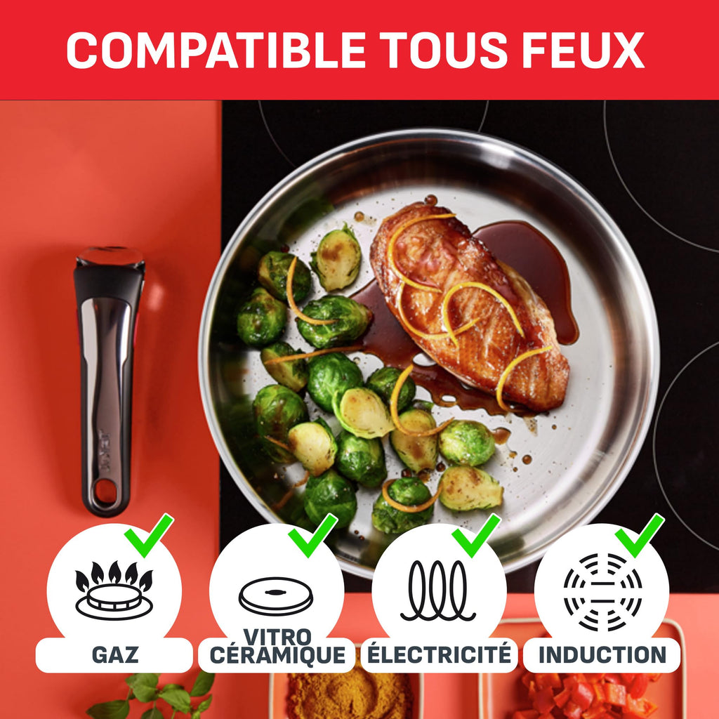 Batterie de cuisine L897SK04 20 pièces induction antiadhésive empilable en acier inoxydable avec poignées amovibles couvercles et accessoires