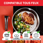 Batterie de cuisine L897SK04 20 pièces induction antiadhésive empilable en acier inoxydable avec poignées amovibles couvercles et accessoires