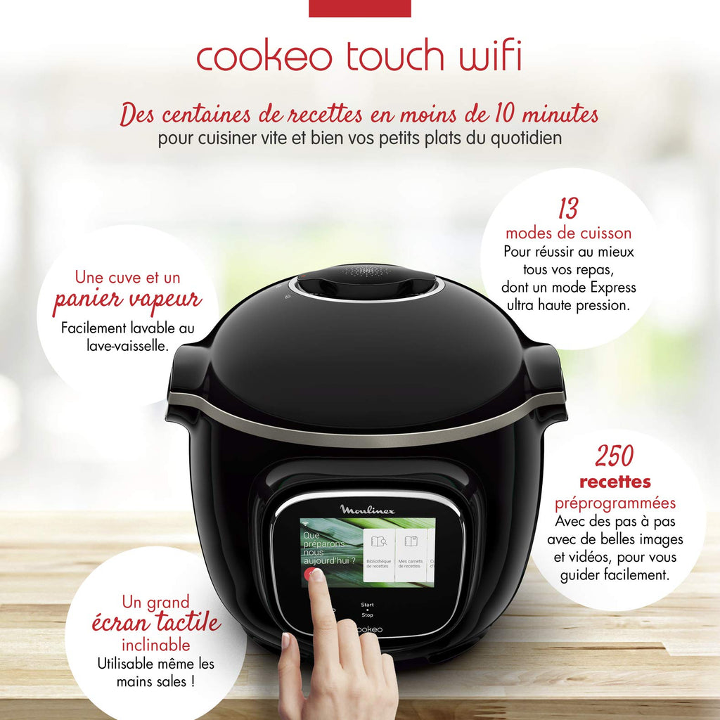 Multicuiseur intelligent Cookeo Touch Wifi CE902800 1600 W avec cuve 6 L écran tactile et 250 recettes intégrées