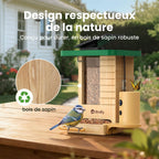 Mangeoire oiseaux avec caméra solaire Birdfy bois 1080p IA identification 6000 espèces batterie 5200mAh