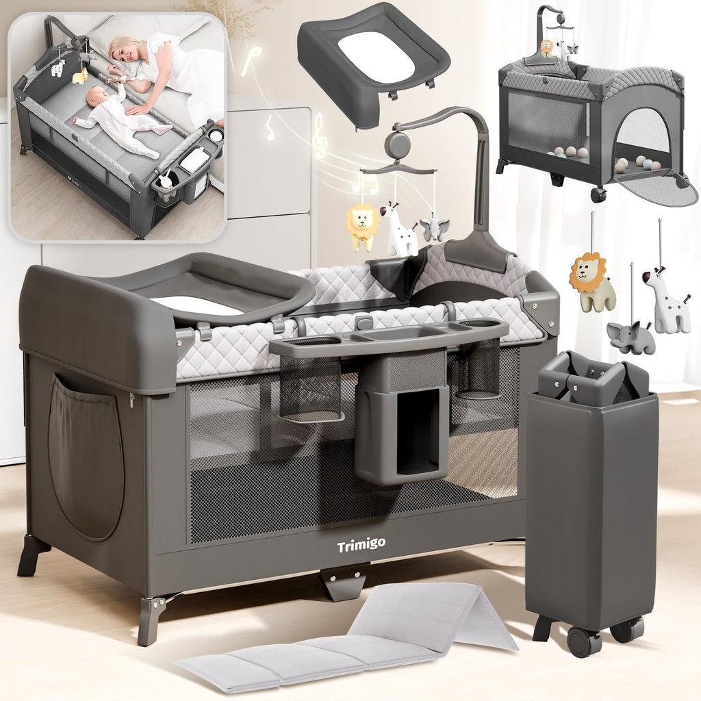 Lit bébé pliable évolutif 120 x 70 cm avec hauteur réglable moustiquaire table à langer jouets charge 25 kg