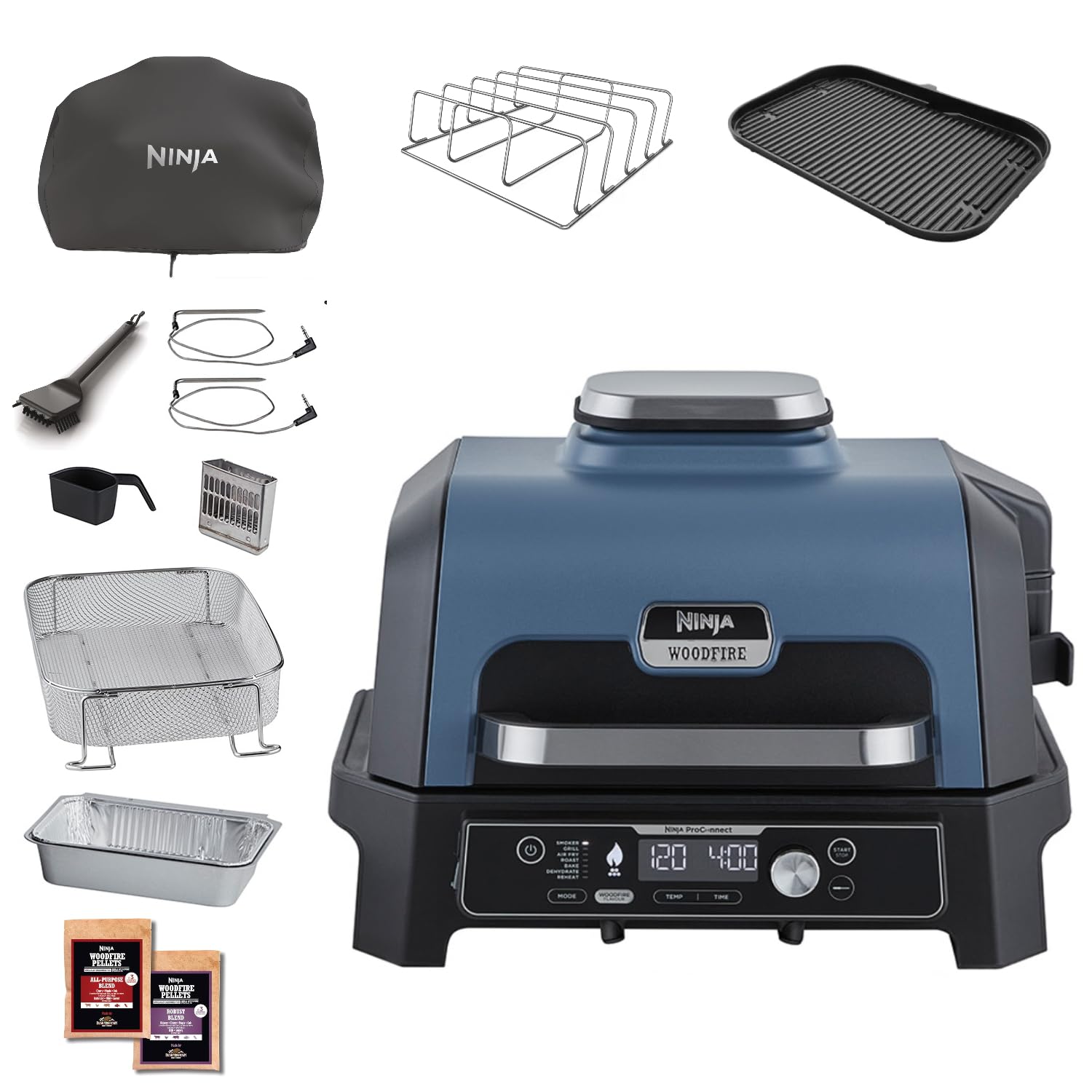 Barbecue électrique et fumoir Woodfire Pro Connect XL OG901EUAMZ 7 fonctions avec contrôle application 2 sondes grille housse et accessoires