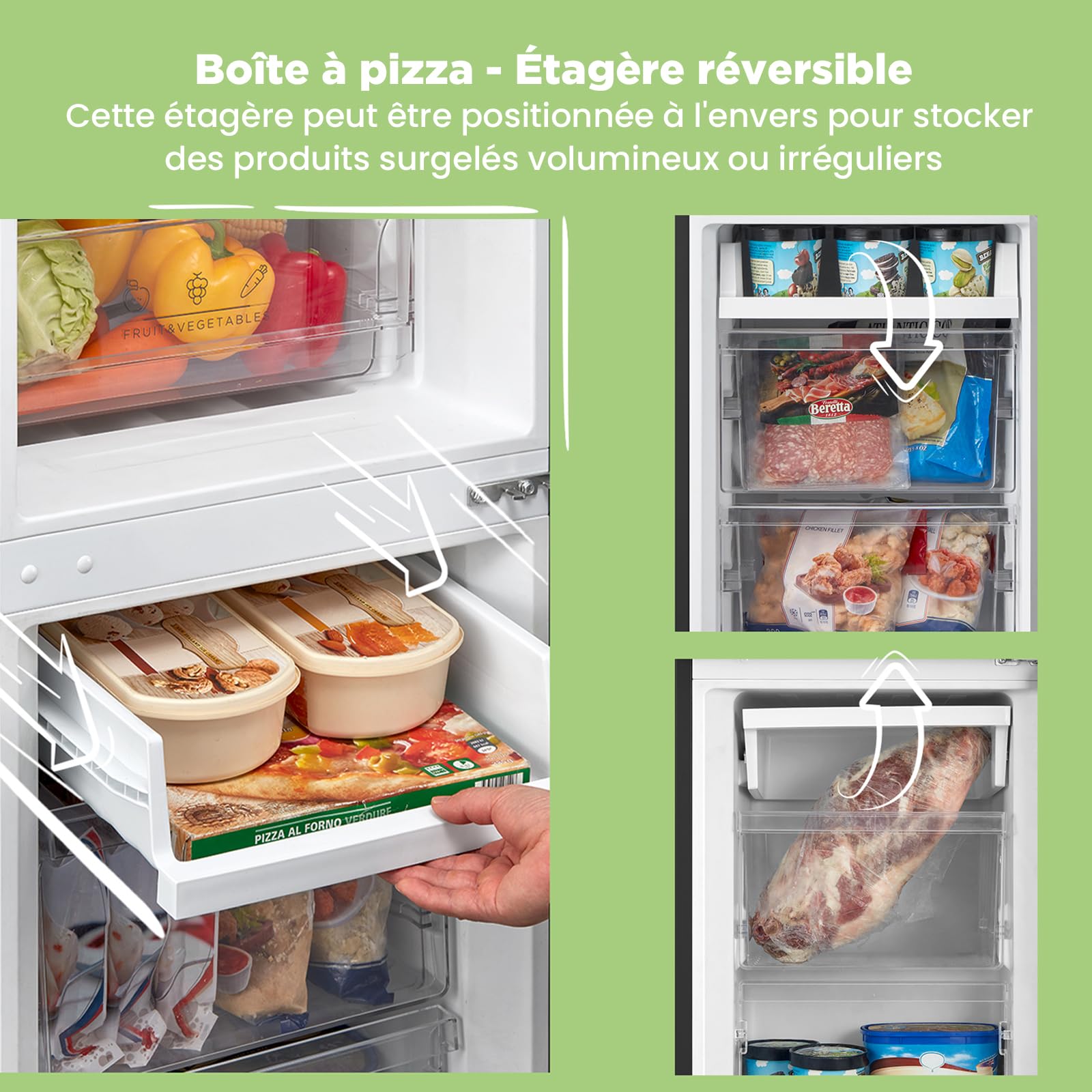 Réfrigérateur congélateur RCB169DK2(E) 150 cm 174L Low Frost contrôle température réglable éclairage LED congélateur inférieur noir