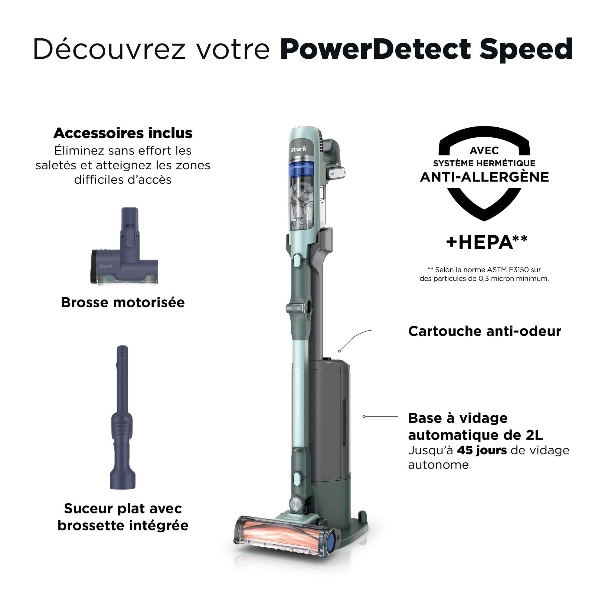 Aspirateur balai sans fil IA3243EUT avec station de vidage automatique filtre HEPA autonomie 60 min brosse motorisée pour animaux