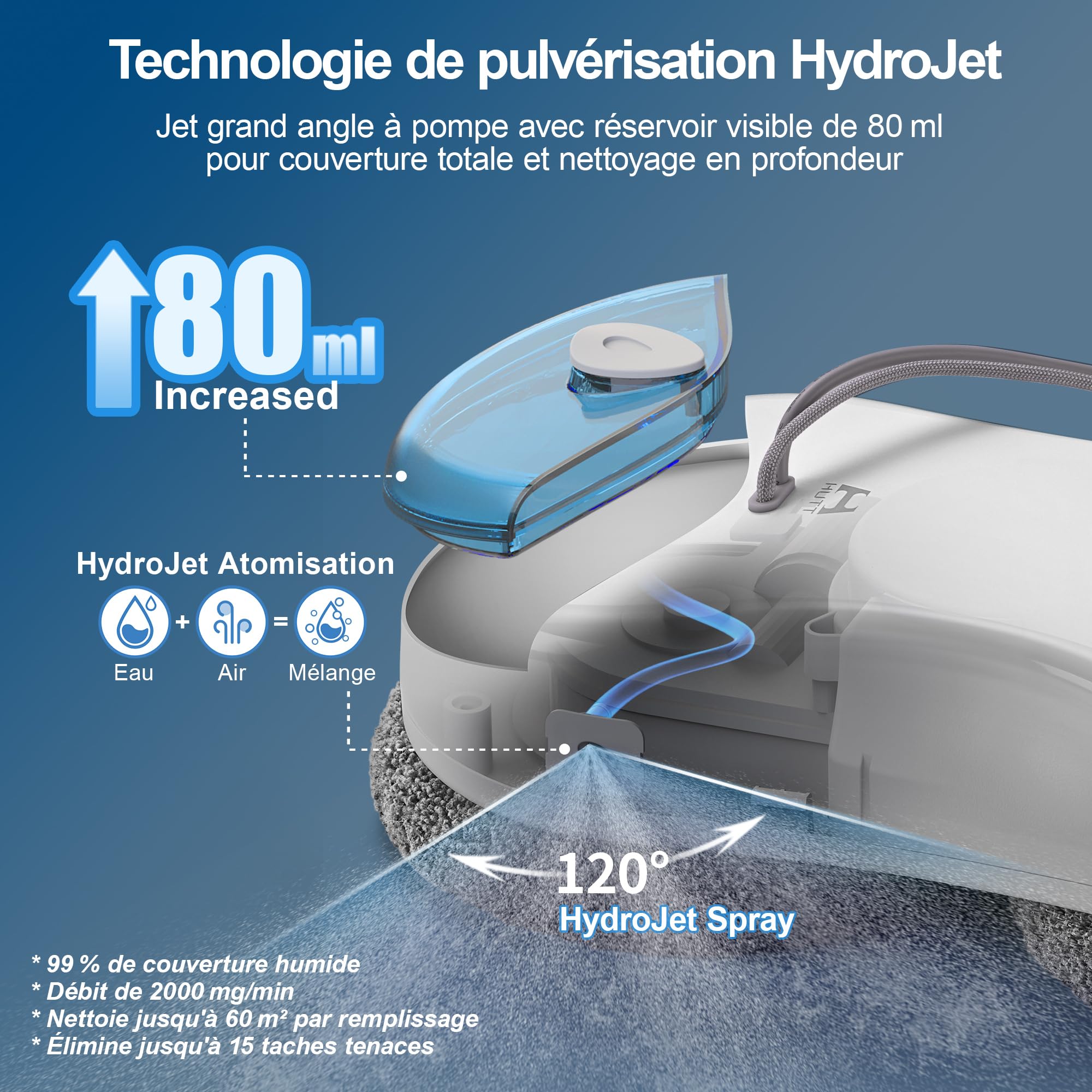 Robot nettoyeur de vitres S55 Pro 6500Pa avec pulvérisation HydroJet réservoir 80ml navigation SLAM 4.0 patins flottants 3D